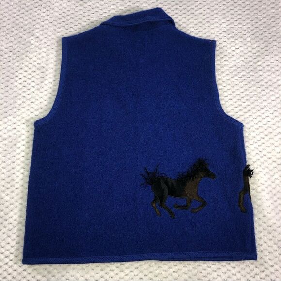 Nitro Women’s Wool vest horses blue zippered front size medium - Picture 7 of 8